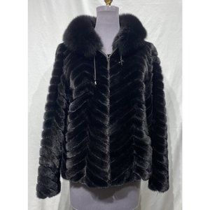 chevron mink tails jacket hood with black fox trim (108044)